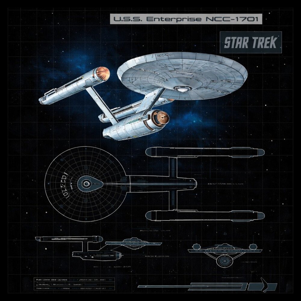Star Trek U.S.S. Enterprise NCC-1701 Blueprint 8x12 Metal Sci-Fi Wall Art